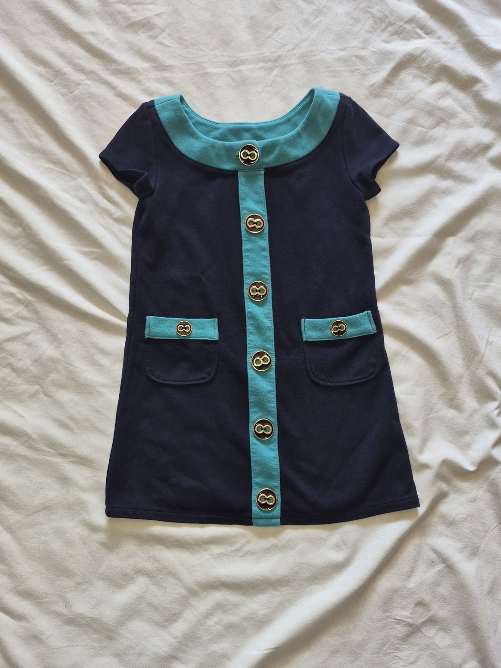 Baby GAP Navy Dress with Teal Trim and Gold Buttons